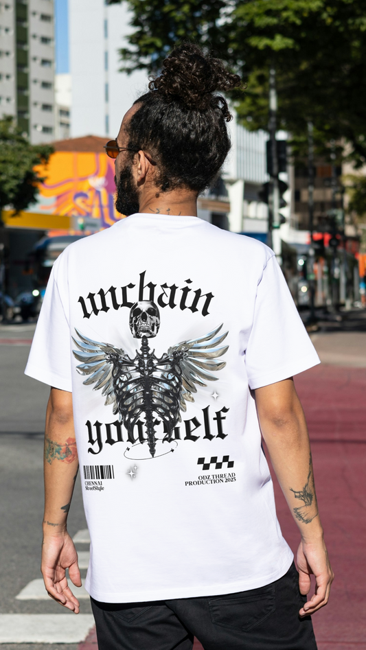 UNCHAIN YOURSELF - WHITE - OVERSIZED STREETWEAR